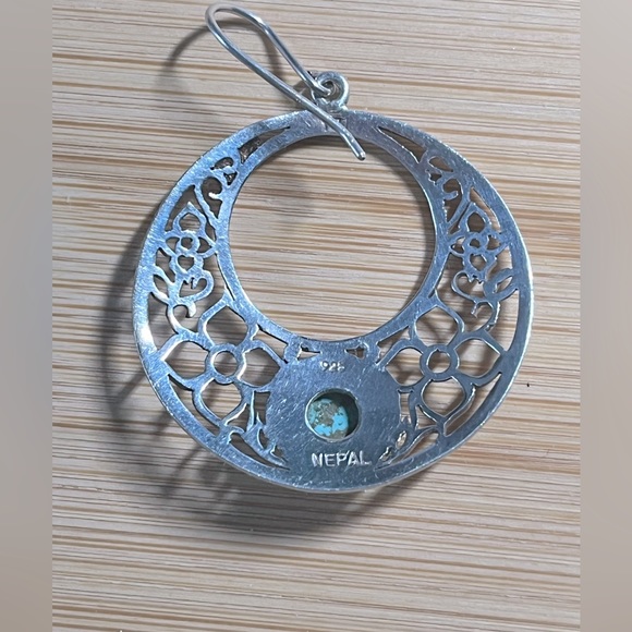 Handcrafted Natural Turquoise and Silver Earrings - Picture 4 of 5